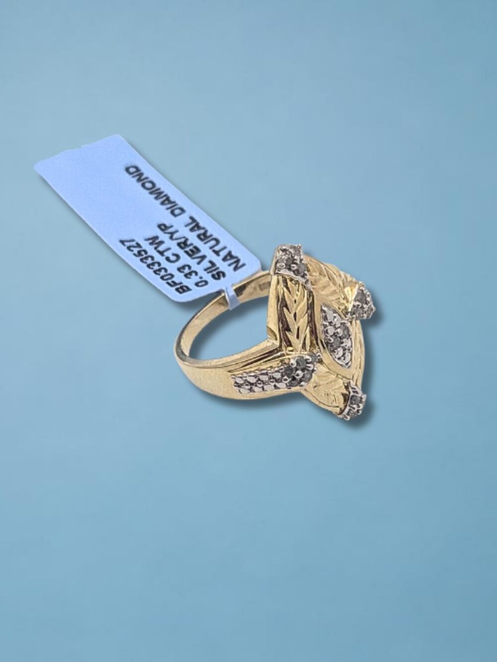 Size 7 Gold Over 925 Sterling Silver 0.33 CTW Natural Diamond Ring